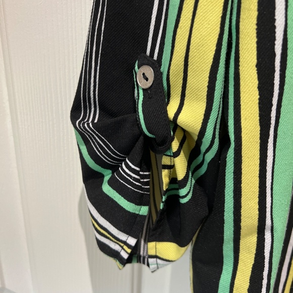 Ruby Rd Shirt Womens XL Multi Striped Button Up Roll Tab Sleeve Tie Stra… - Picture 3 of 8